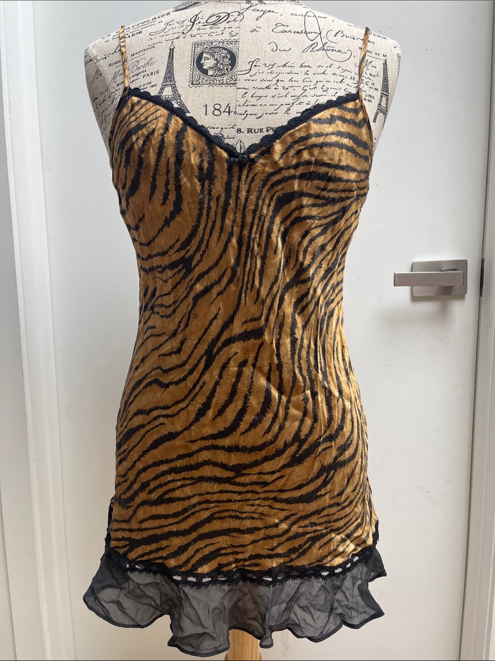 Victoria's Secret Tiger-Print Satin Slip Dress in Brown and Black